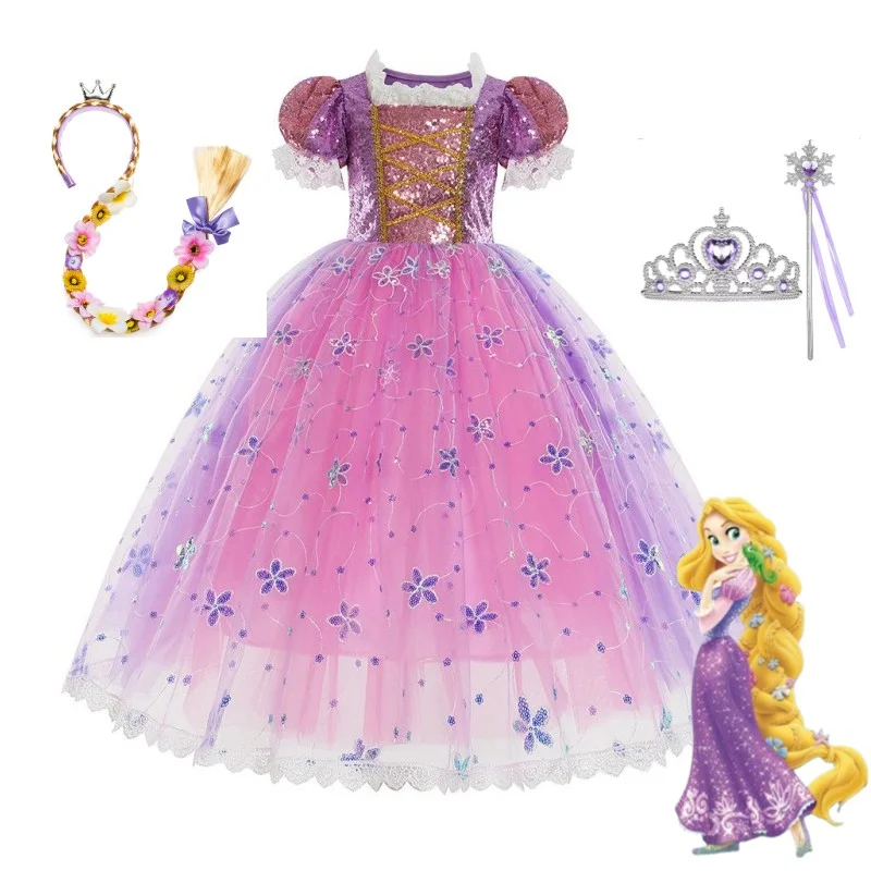 

Disney Rapunzel New Princess Dress for Girls Ball Gown Kids Lace Christmas Dress Costumes Halloween Party Gown Children Clothing