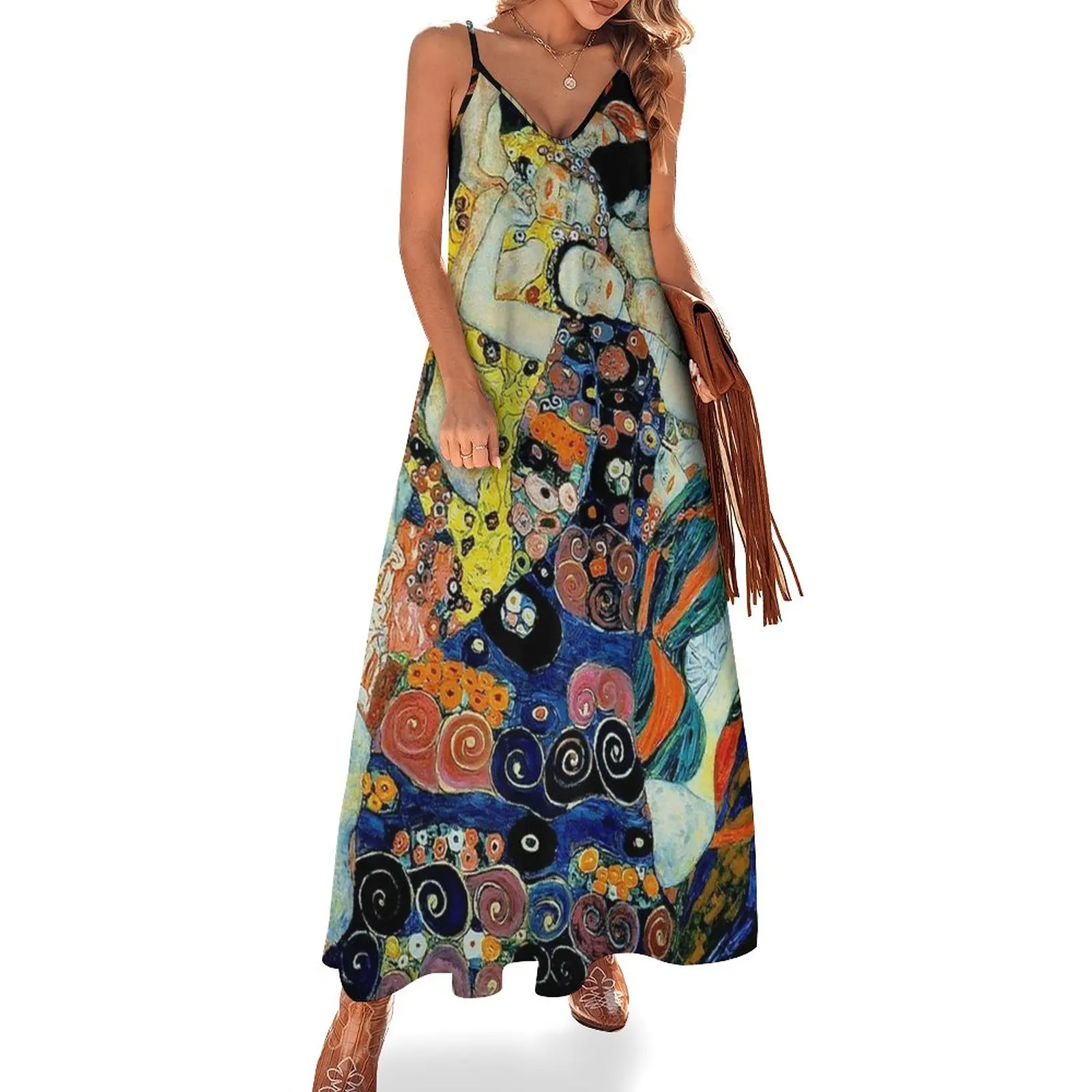 

MAIDENS : Vintage Gustav Klimt Oil Painting Print Sleeveless Dress Long dress Beachwear