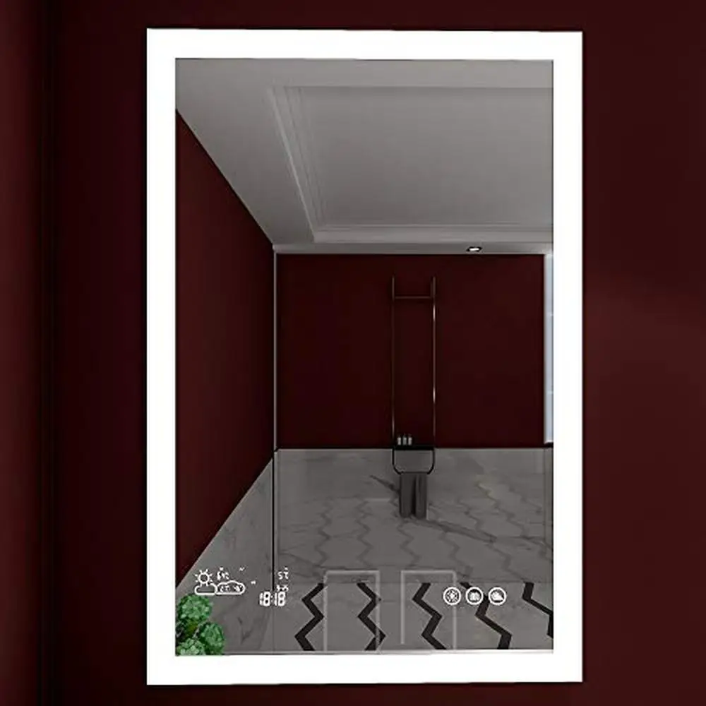 Smart Dimmable Bathroom Mirror with Defogger Weather Forecast Memory Touch High Lumen Vanity