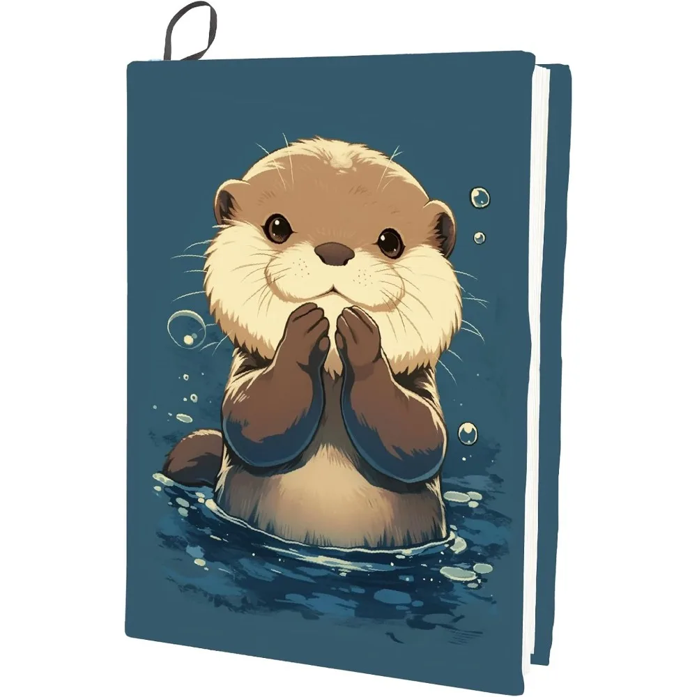 Cartoon Otter Stretchable Book Cover Washable Reusable Book Sleeve Protector Up to 9 x 11 Inch Notebook