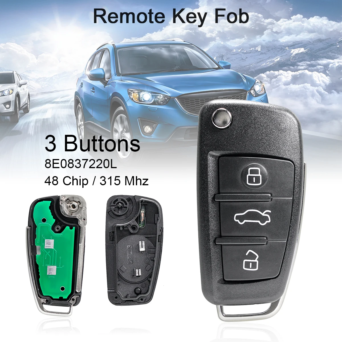 315Mhz 3 Buttons Car Remote Key with ID48 Chip /8E0837220L Replacement Automobile Key for Audi- A2 A3 S3 A4 S4 Avant 2005-2008 jingyuqin remote car key case shell with id48 chip for vw volkswagen polo golf seat ibiza leon skoda octavia 0 buttons fob