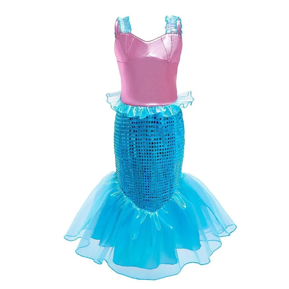 Girls Dress Princess Costume Kids Clothes Girls Little Mermaid Costume Kids Birthday Halloween Princess Girl Dress Children Summer Ariel Party Clothes for Carnival 3-10T
