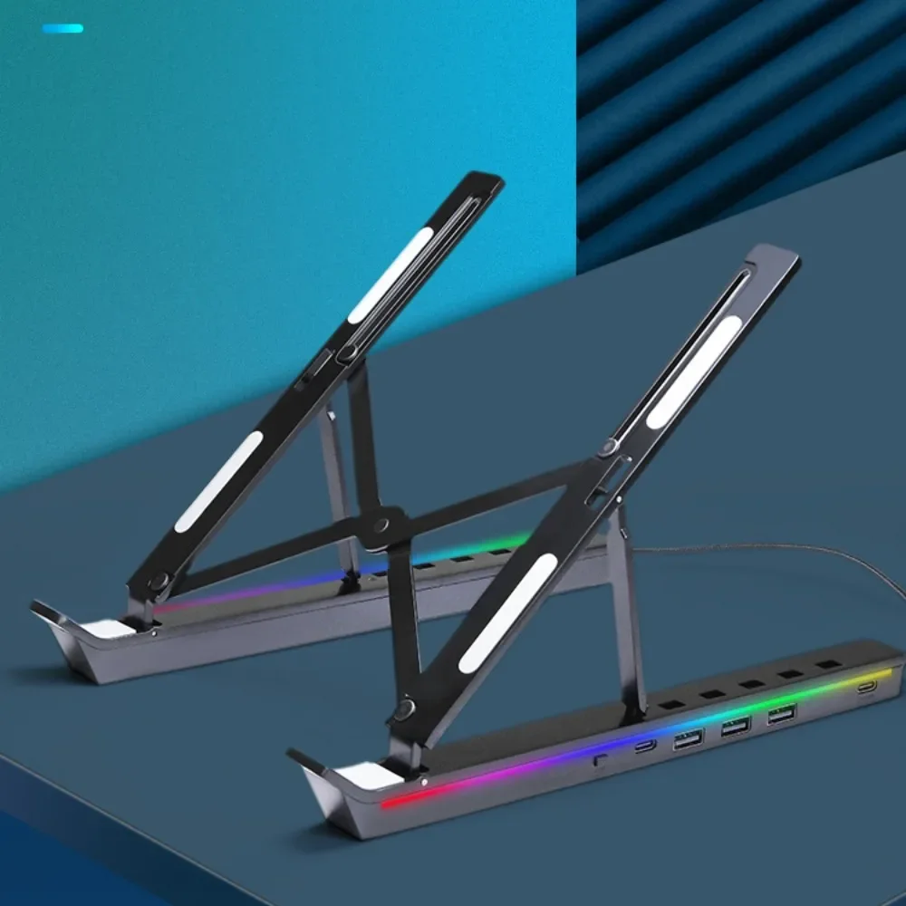 Laptop Stand USB GRB aluminum alloy luminous Adjustable Heat Dissipation Expansion Dock Notebook Bracket