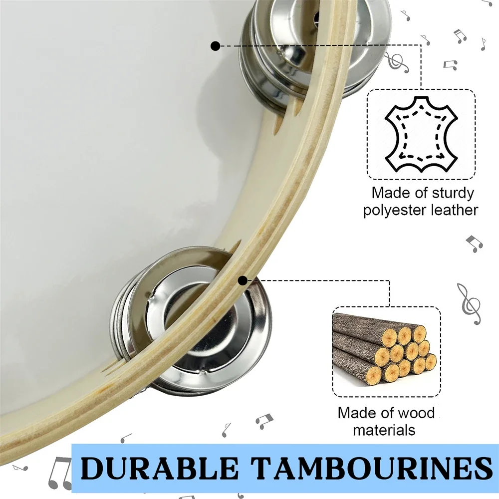 8/10-inch Double Layer Wooden Tambourine Hand Clap Bell Drum Blue Sky Peace Dove Pattern Shake Percussion Instrument Dance