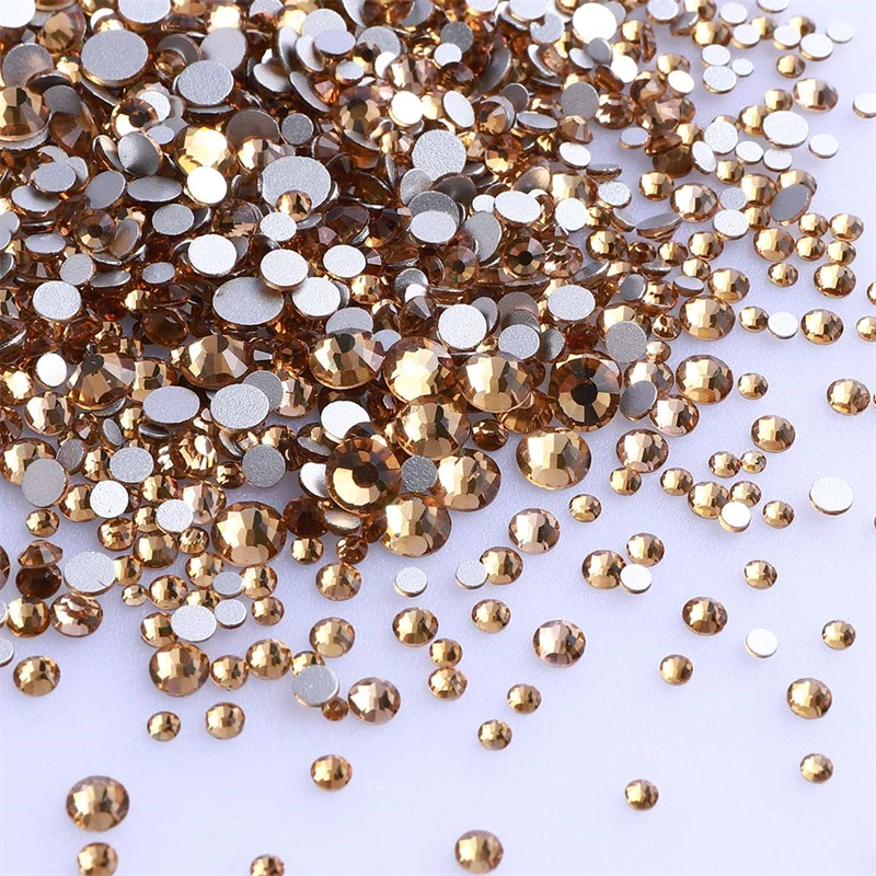 Description Picture 6 of item1440Pcs Mix Size Round Glass Flatback Rhinestone Glitter Yellow Glue On Stones Red Non Hot Fix Rhinestones for DIY Nail Art