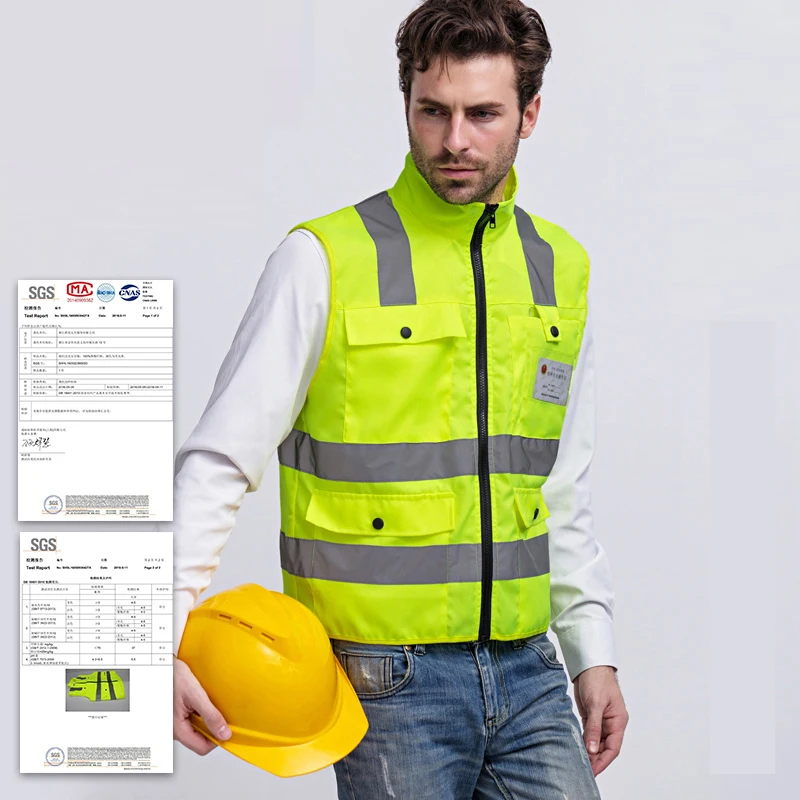 High Visibility Vest with Pockets and Zip Reflective Work Clothes Men high visibility vest