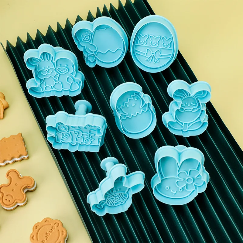 

4Pcs Happy Easter Bunny Egg Cookie Mold Plastic Biscuit Fondant Chocolate Embosser Stamps DIY Party Cake Decoration Baking Tools