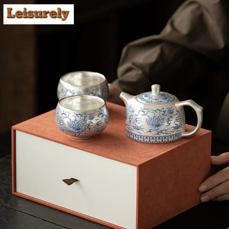 Gilt Silver Step-by-step Lotus Tea Set Complete Set Creative Tea Ceremony Set Tea Brewing Teapot And Tea Cup Set Teaset Gift
