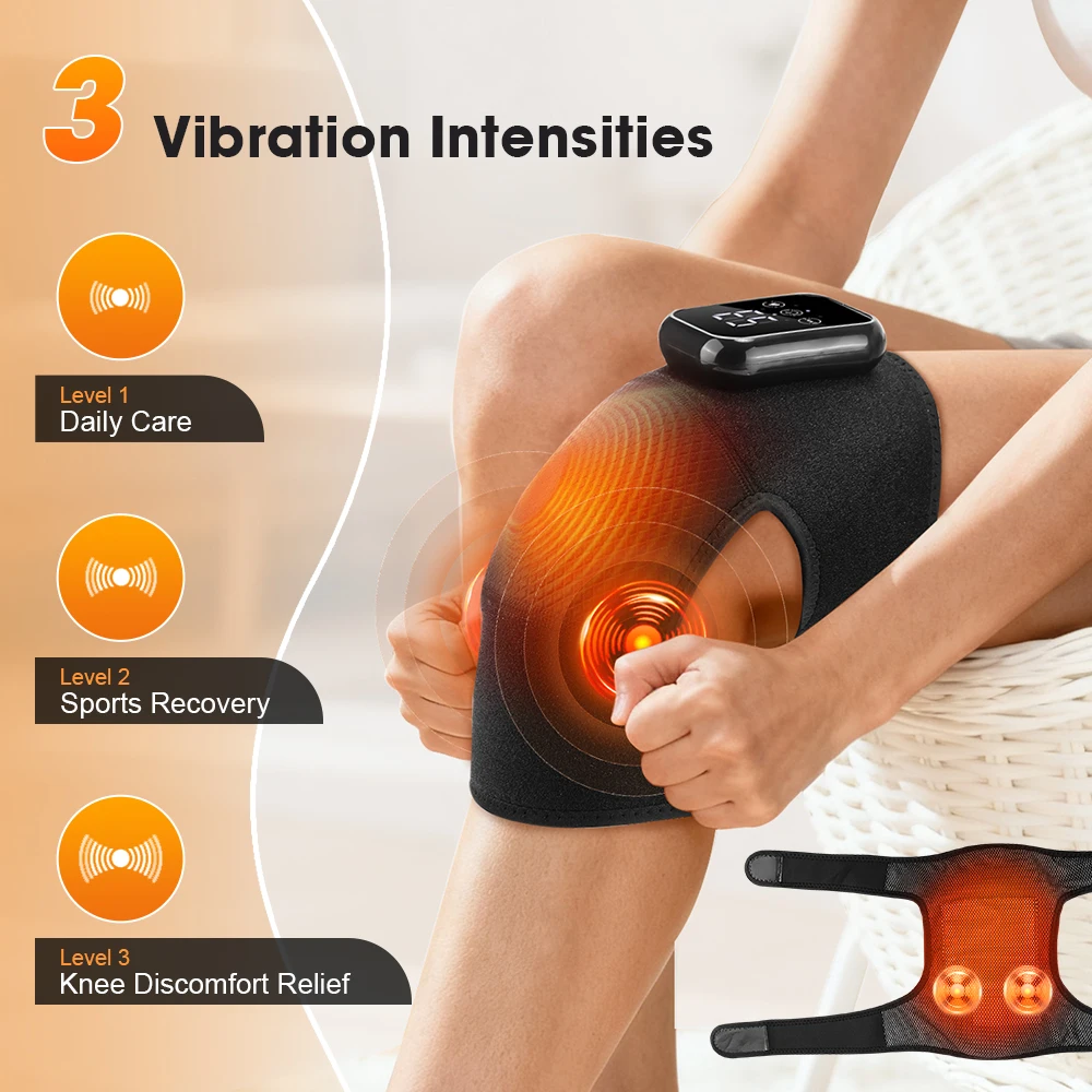 USB Electric Heated Knee Massager Vibration Massage Black Support Belt Knee Protection with Adjustable Three Levels of Heating
