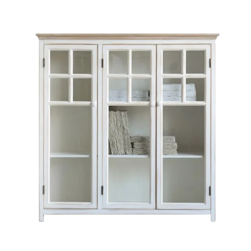 

N ретро мебель из потертого массива дерева шкафчик шкаф стеклянный шкаф