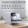 Portable Dishwasher Countertop with 5L Built-in Water Tank, No Hookup Needed, 6 Programs, 360° Dual Spray, 192℉ High-Temp& Air 3