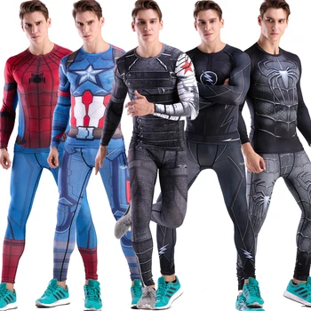 Rashguard Super T-shirt da uomo a maniche lunghe a compressione attillata fitness palestra sport stampa digitale tuta da corsa maglie eroe