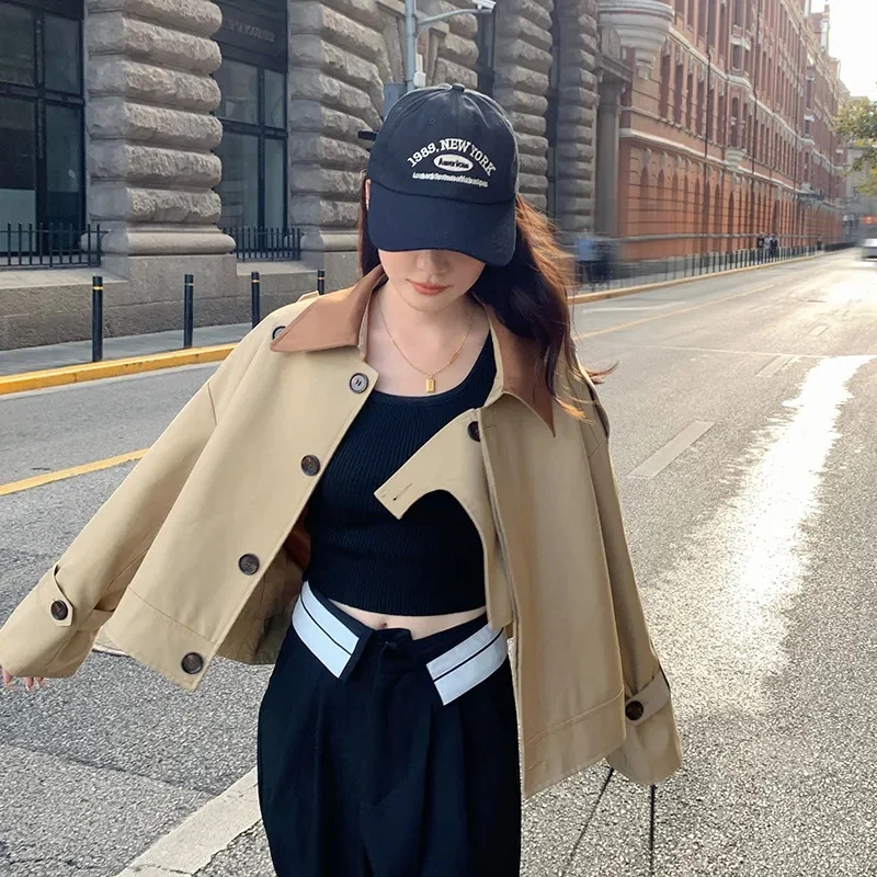 Design Sense Niche Small Stature Short Windbreaker Ffemale Spring Style Hong Kong Style H-end Beautiful Fashion Jjacket Female