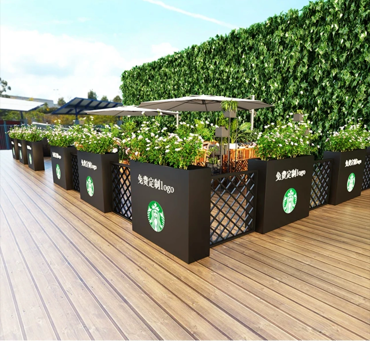 

Outdoor stainless steel flower box combined sales department with wrought iron flower rack outside municipal road flower bed cou