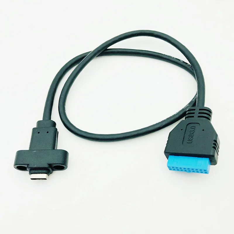 Conectores Usb3.0 20 19pin para Tipo-c Único Porto Usb 3.1 tipo c Usb-c Fêmea para Usb 3.0 Placa-mãe 19pin Cabo de Cabeçalho 30cm 50cm - Imagem 2