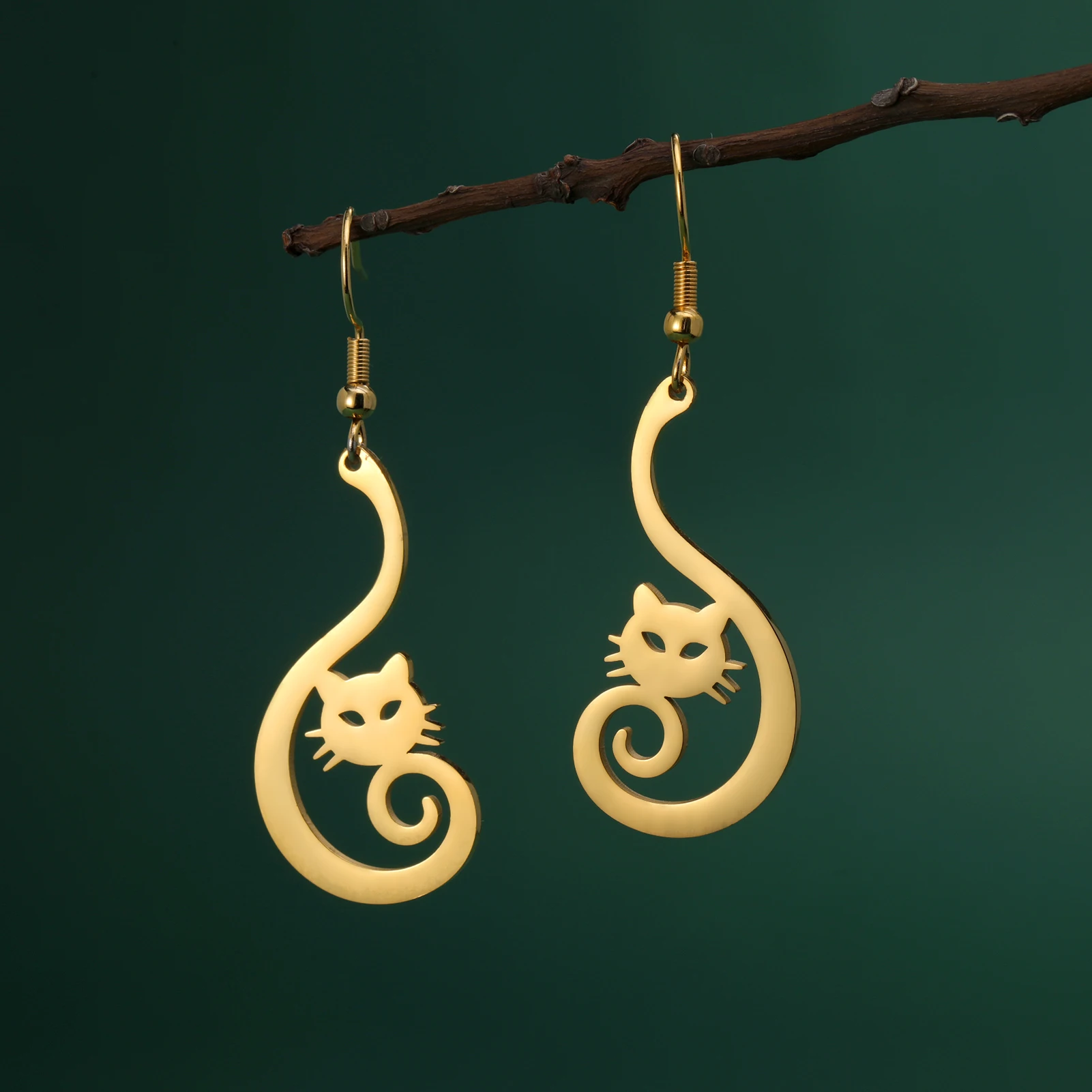 New In Stainless Steel Cat Drop Earrings Cute Animal Earring for Girls Waterproof Jewelry - PeticaDeals