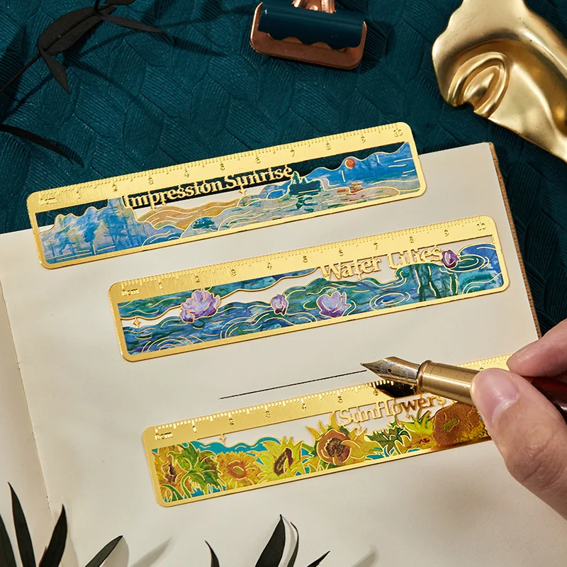 1 pc Metal Van Gogh's oil paintings hollowed out ruler student blessing gift Measuring tool