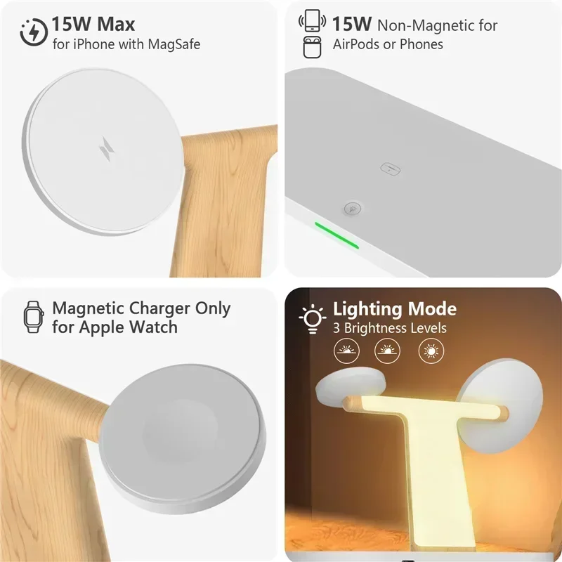 4 In 1 Magnetic Wireless Charger Stand LED Night Light Lamp For iPhone 16 15 14 13 12 Apple Watch Airprods Fast Charging Station