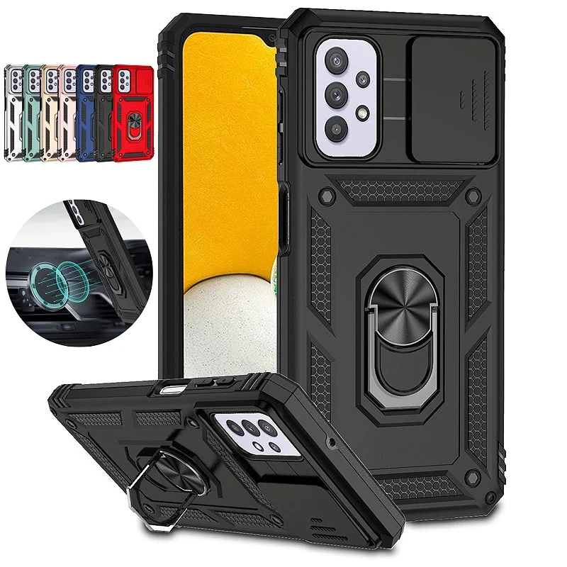 5G Armor Shockproof Case with Slide Lens Cover & Magnetic Car Holder Ring