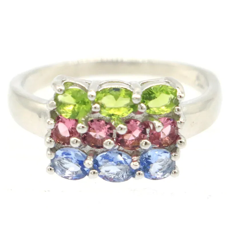 

3g 925 SOLID STERLING SILVER Rings Multi Color Romantic Violet Tanzanite Green Peridot Tourmaline Bride Wedding Many Sizes 6-11