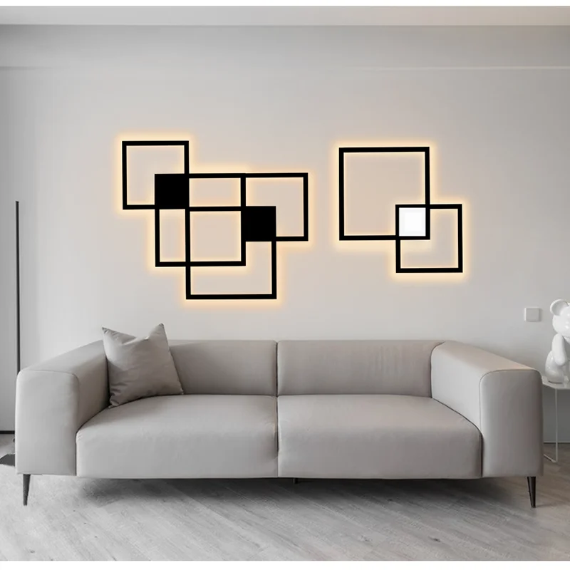 Hartisan Eenvoudige Led Wandlamp Zwart Vierkante Combinatie Wanddecoratie Lamp Blaker Voor Woonkamer Indoor Decor Verlichting|Wandlampen| -