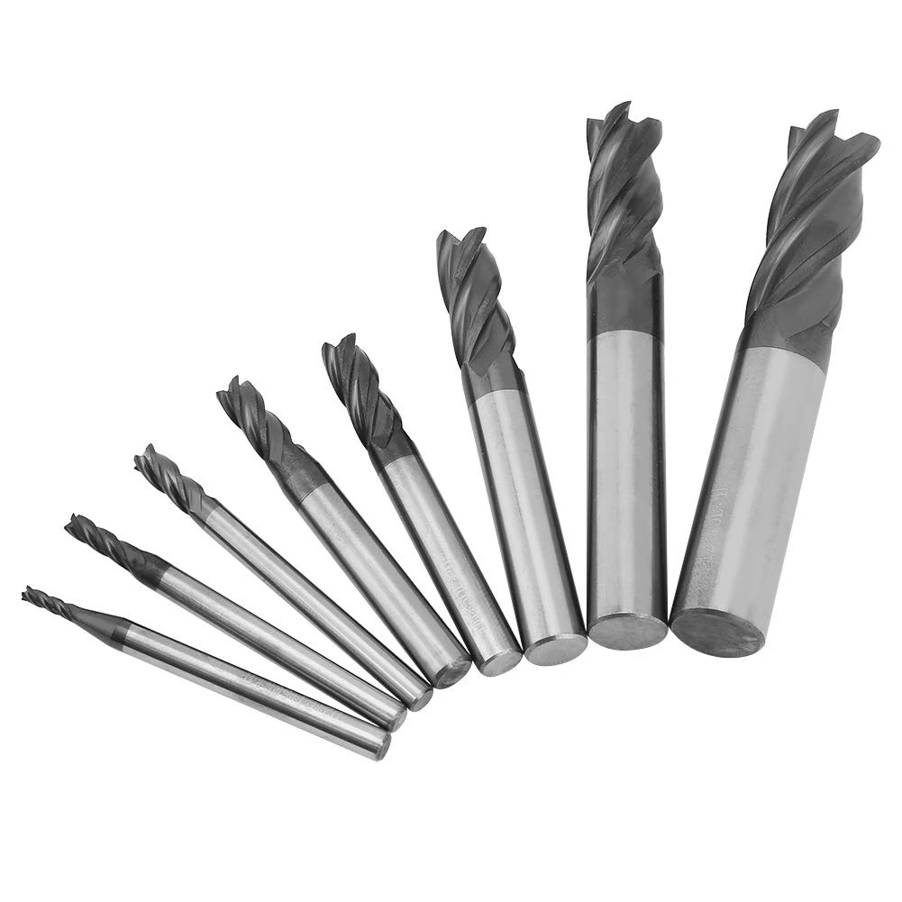 8Pcs 2-12mm Carbide End Mill 4 Flutes End Mill Set Milling Cutter Tool Kit CNC Carbide Milling Cutter Spiral Router Bits