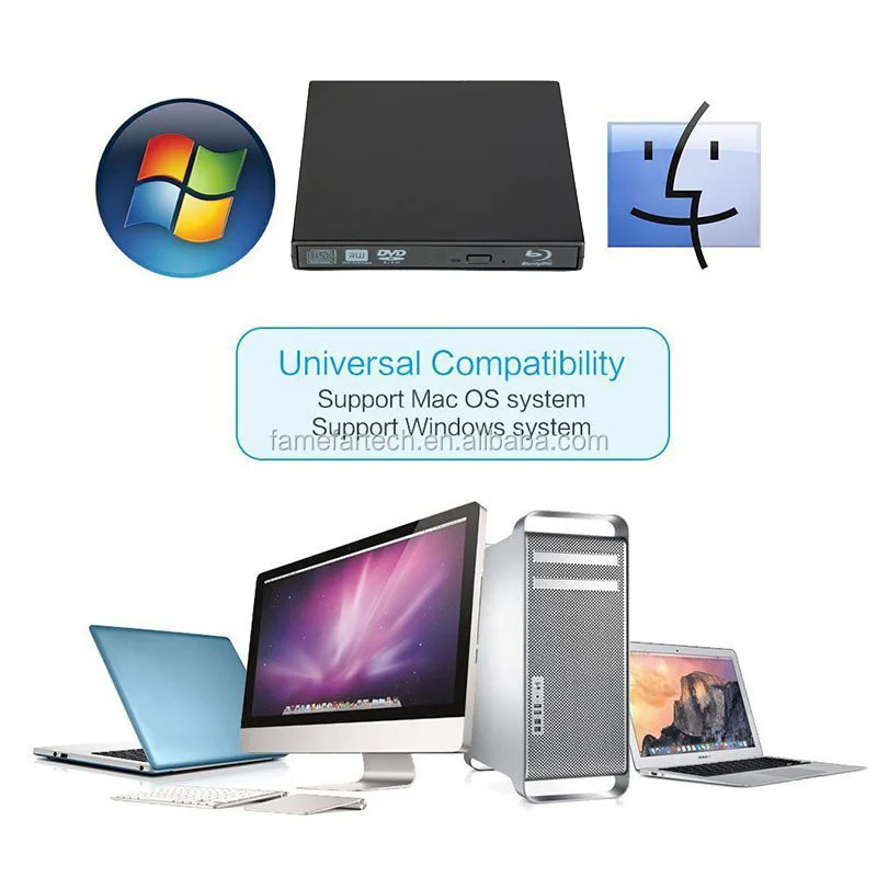 Bluray Drive USB 2.0 External Optical Drive DVD Burner BD-ROM Blu-ray Player Portable CD-RW Writer Recorder for Laptop Computer