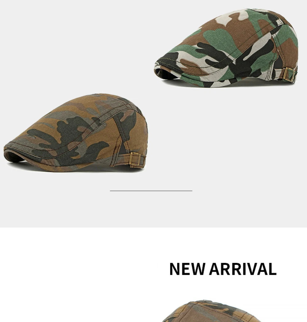 HT4837 Herren Berets Frauen Frühling Sommer Sonne Kappe Künstler Maler Baskenmütze Hut Männlich Weiblich Einstellbare Ivy Flache Kappe Camouflage Baskenmütze Kappe – Detail 2