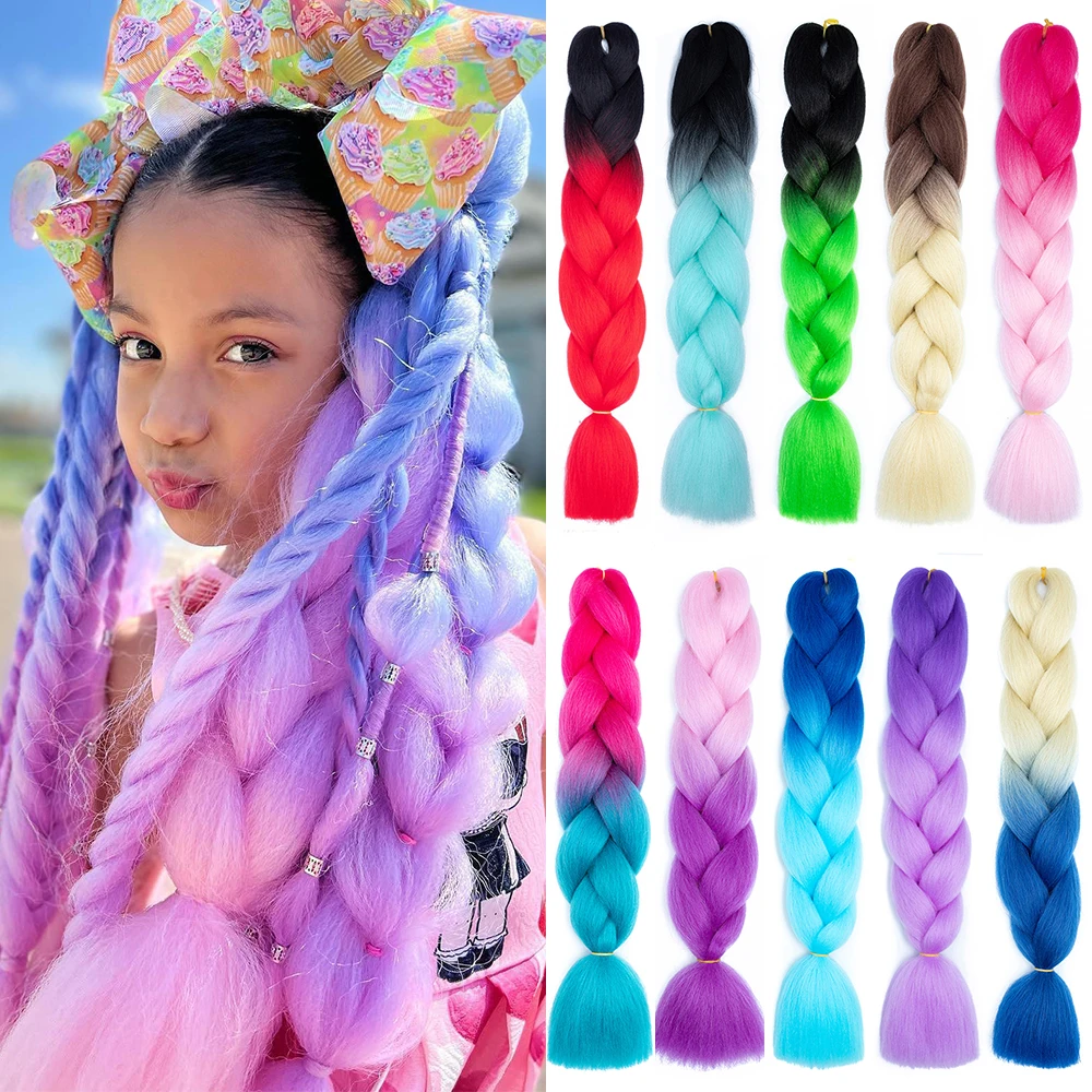 Synthetic24BraidingHairExtensionsOmbreJumboBraidHairForWomen