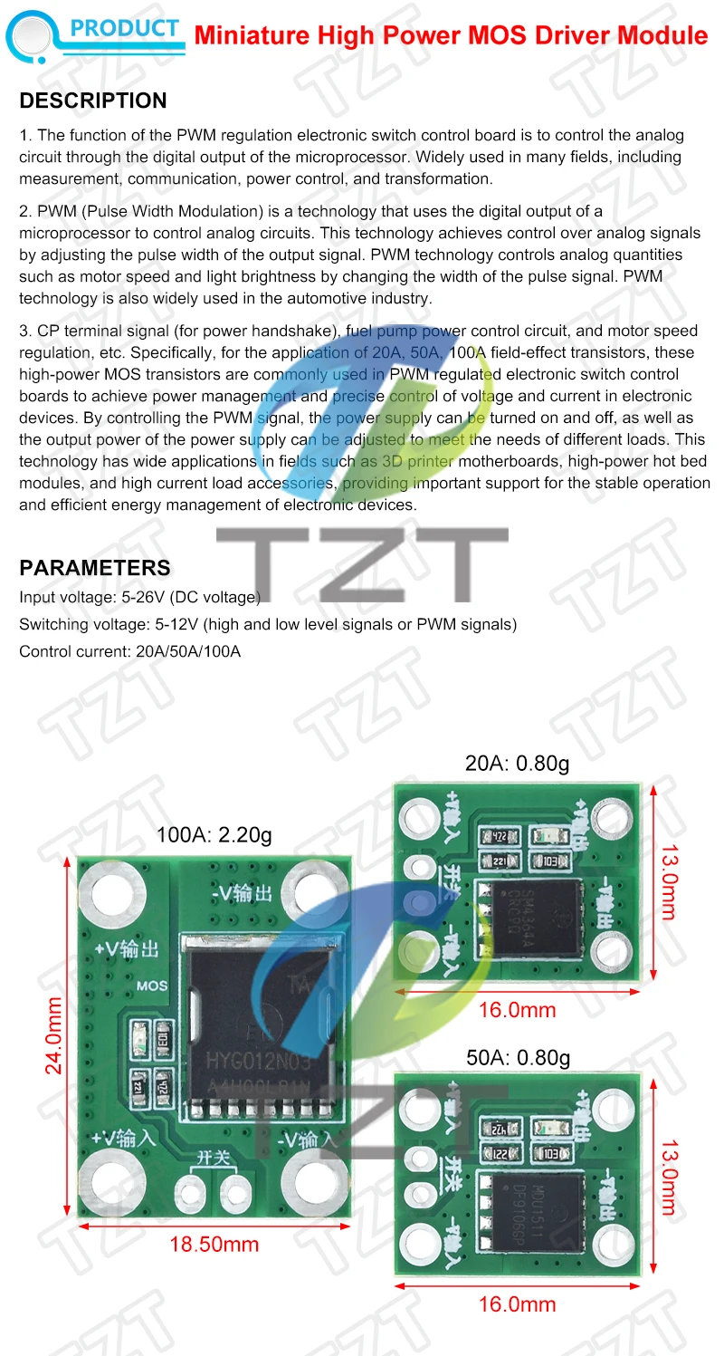 20A 50A 100A High Power MOS Trigger Schalter Fahrer Feldeffektröhre PWM Regulierung Elektronische Schaltersteuerung 5-26V – Detail 1