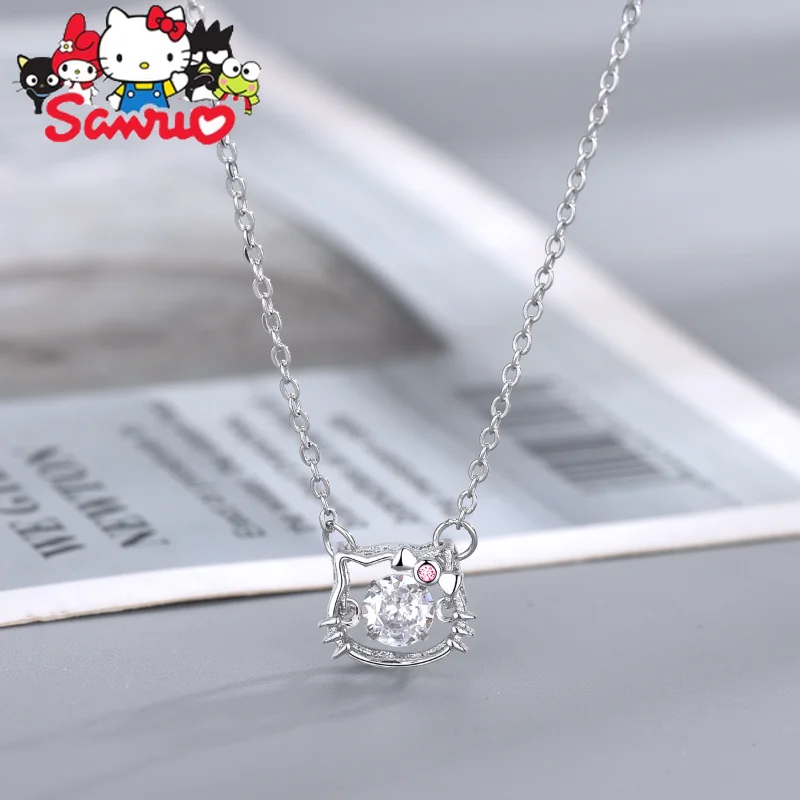 

Hot Sale Sanrio Hello Kitty Cat Necklace Female Niche Design Pink Ladies Exquisite Beating Heart Pendant Clavicle Chain Gifts