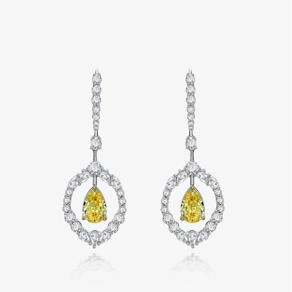 

3 Carat Pear-shaped 8*12mm Yellow Sapphire High Carbon Diamond S925 Silver Hook Earrings Drop Diamond Yellow Earrings For Women