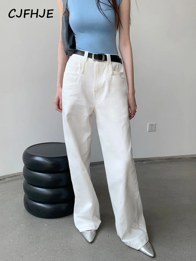 

CJFHJE Джинсы женские с широкими штанинами винтажные мешковатые прямые брюки из денима полной длины с завышенной талией Повседневная Уличная одежда на осень