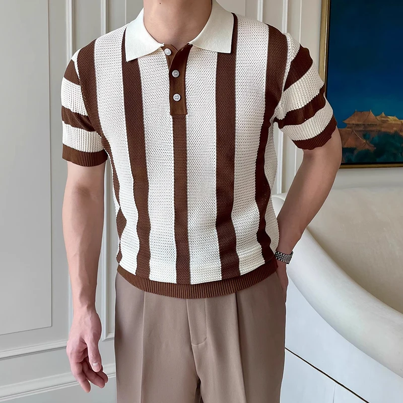 Contrast Color Striped Mens Polo Shirts Trendy Button Turn-down Collar Knit Tops Men Spring Summer Daily Casual Breathable Polos 16 S21464f1c8f554823b36e7b6f6e0f683bT