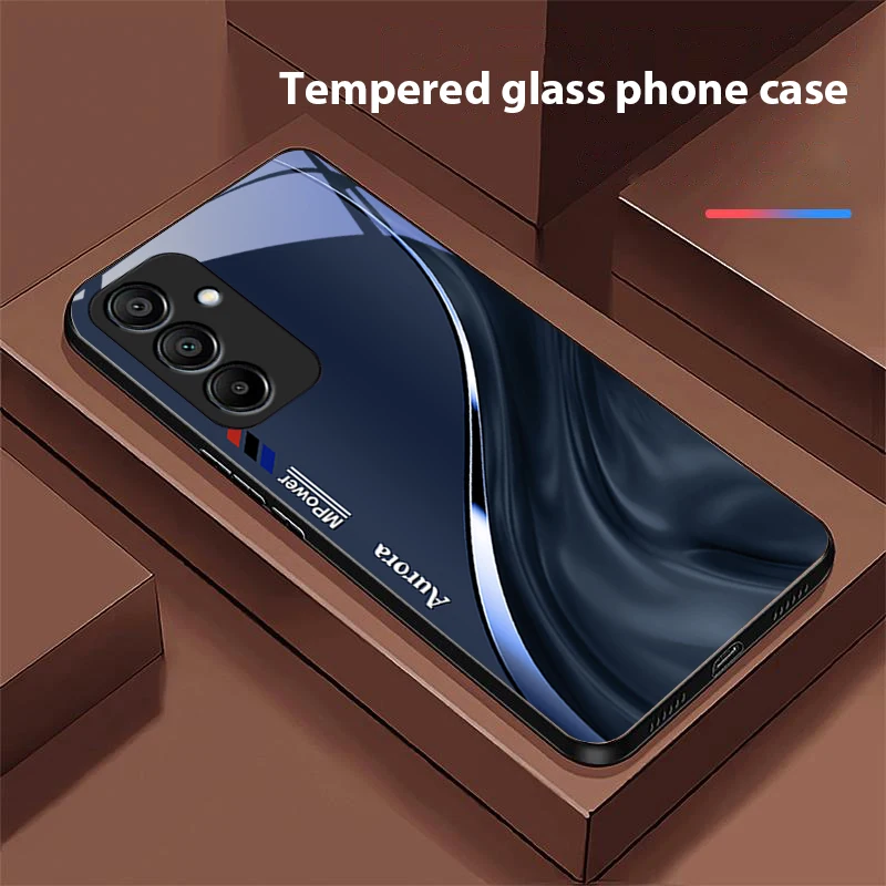 Black Tempered Glass Phone Case with Water Flow Pattern Design