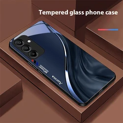 Black Tempered Glass Phone Case with Water Flow Pattern Design - Samsung A80 (BLH - BLH24100625)