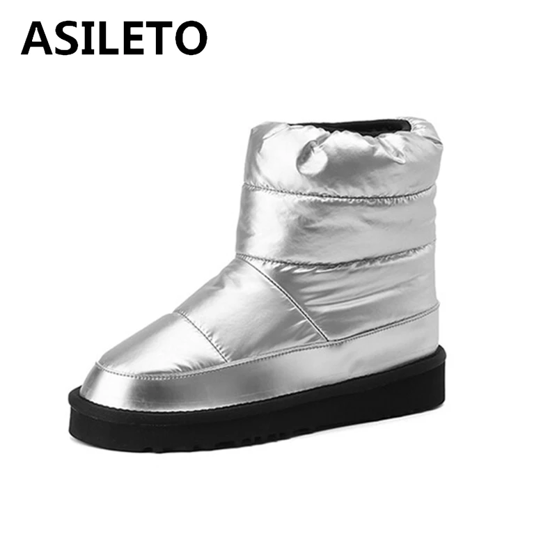 

ASILETO Classic Waterproof Down Material Real Warm Thick Wool Fur Snow Boots Fluffy Anti Slip Light Weight 4cm Heel Zip 34-43
