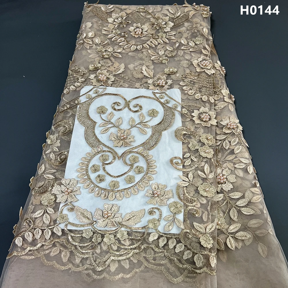

2023 High Quality African Nigeria Tulle Lace Fabric Sequins French Embroidery Wedding Party Dress Beads Stone Guipure 5Yards