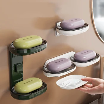 Double Layer Soap Box Toilet Soap Tray Soap Holder Multifunctional Wall Mounted Perforated Bathroom Rack Bathroom Organizer 1