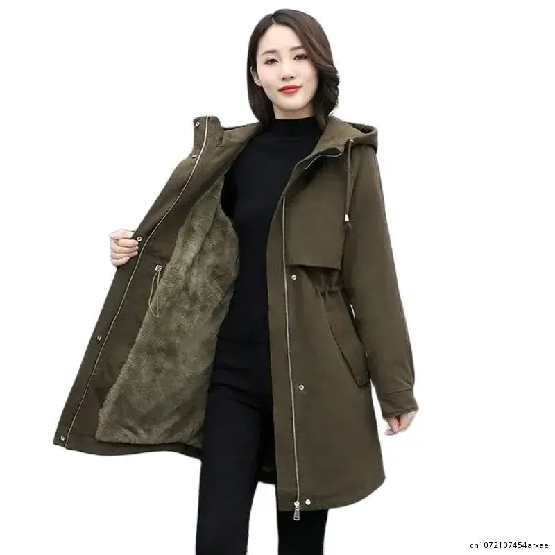 

Women Windbreaker Pike Outcoat New Women's Fleece Jacket Loose Hooded Winter Warm Parkas Overcoat Zipper Female Basic Coat