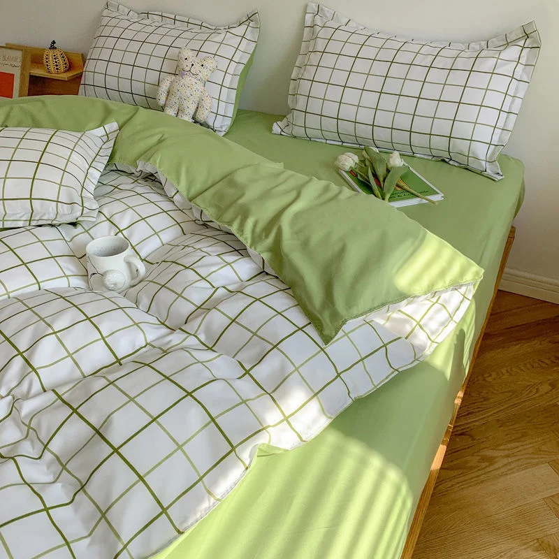 

Green White Lattice Duvet Cover Pillowcase Bed Sheet Simple Boy Girls Bedding Sets Single Twin Double Cover Bed Linens