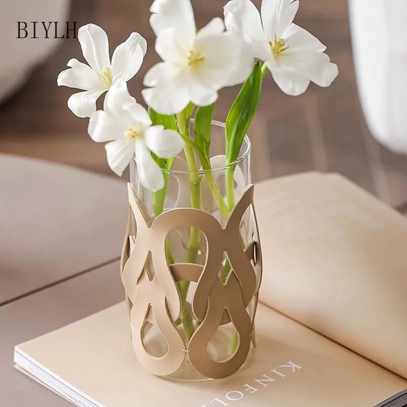 Nordic Modern Glass Vase Woven Leather Light Luxury Home Decoration Vase Living Room Dining Room Tabletop Flower Arrangement 6