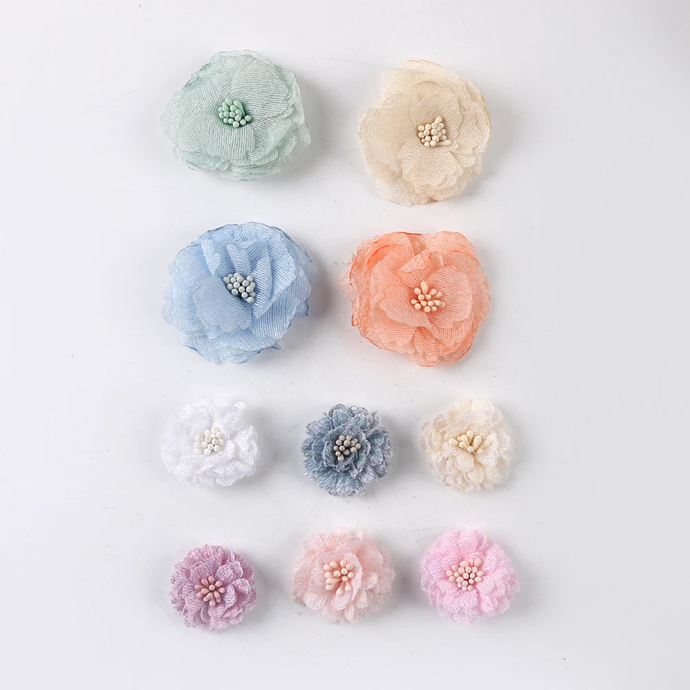 

10Pcs Gauze Flowers DIY Headwear Hat Dress Decorations Clothes Crafts Hairpin Corsage Accessories Artificial Flowers for Wedding