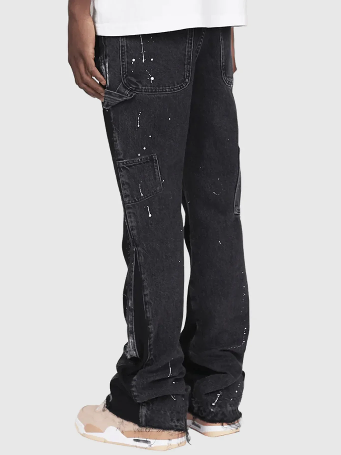 2025 Men's Fashion Jeans Work Pants, European and American Fashion Workwear Elastic Patchwork Denim Layered Flared Pants S-XXL 6