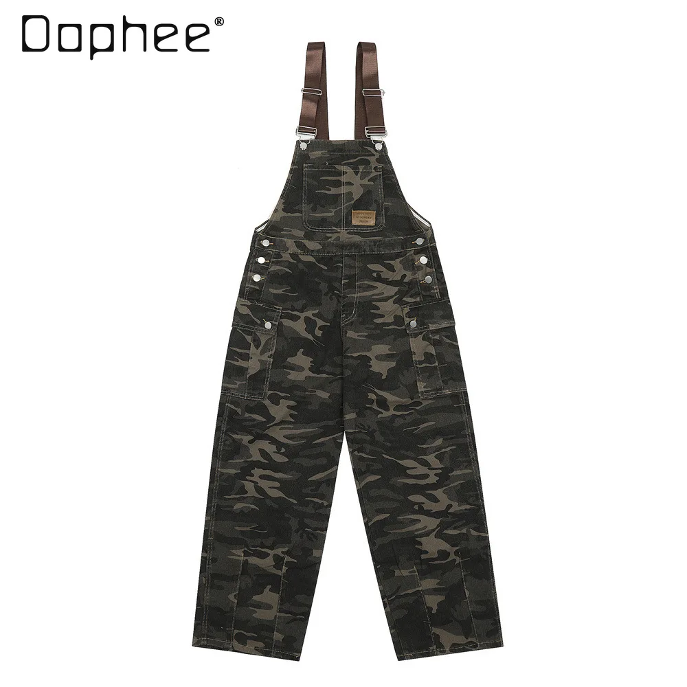 Men's Fashion Camouflage Workwear Denim Suspender Pants European American Loose Straight Cargo Denim Trousers Suspender Jumpsuit demin maternity bib pant suspender trousers spring autumn pregnant women jeans overalls jumpsuit one pieces pregnancy clothing