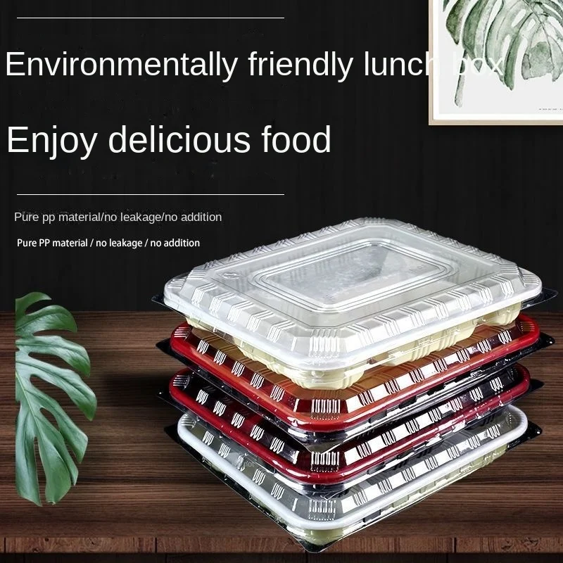 Disposable Lunch Box Food Grade Compartment Plastic Rectangular Fast Food Box Takeaway Lunch to-Go with Lid
