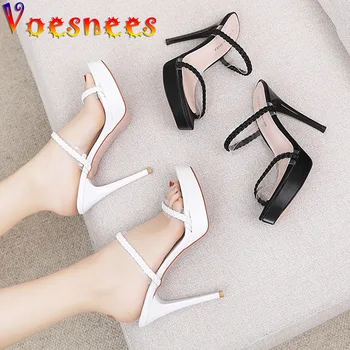 Voesnees 여성용 직조 슬리퍼, 아이스 벨벳 얇은 로프 샌들, 투명 하이힐 신발, 패션 디자인, 여름 슬라이드, 2022 신상