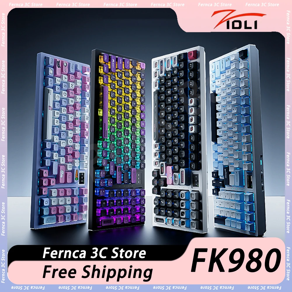 

ZIDLI FK980 Mechanical Keyboard Three Mode Low Delay Smart Screen Dynamic RGB Wireless Gaming Keyboard 8000mAh Hot Swap Pc Gamer