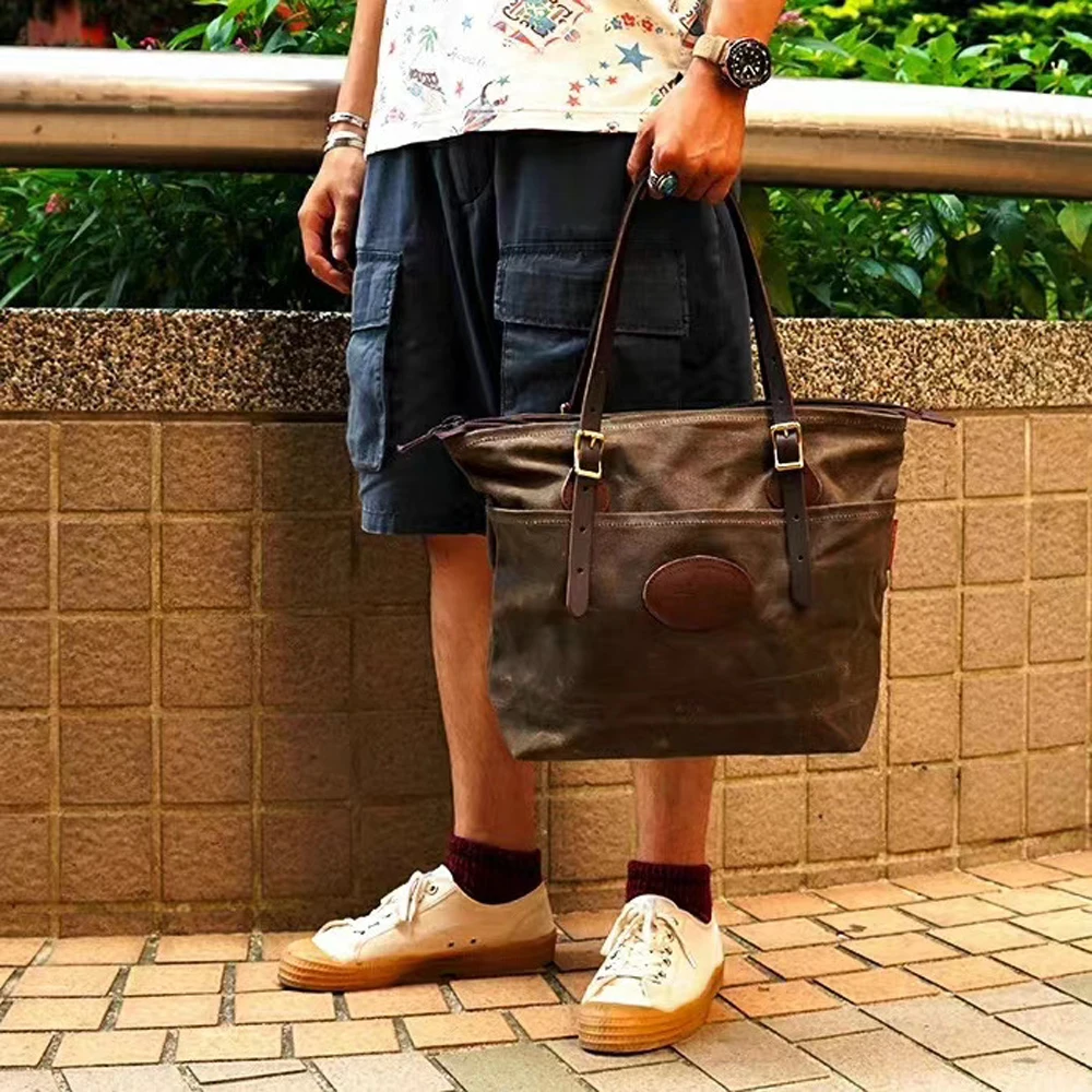 Tote Bag men women Tailor Brando Classic Replica American Retro Heavyweight Oil Waxed Canvas Shoulder Bag