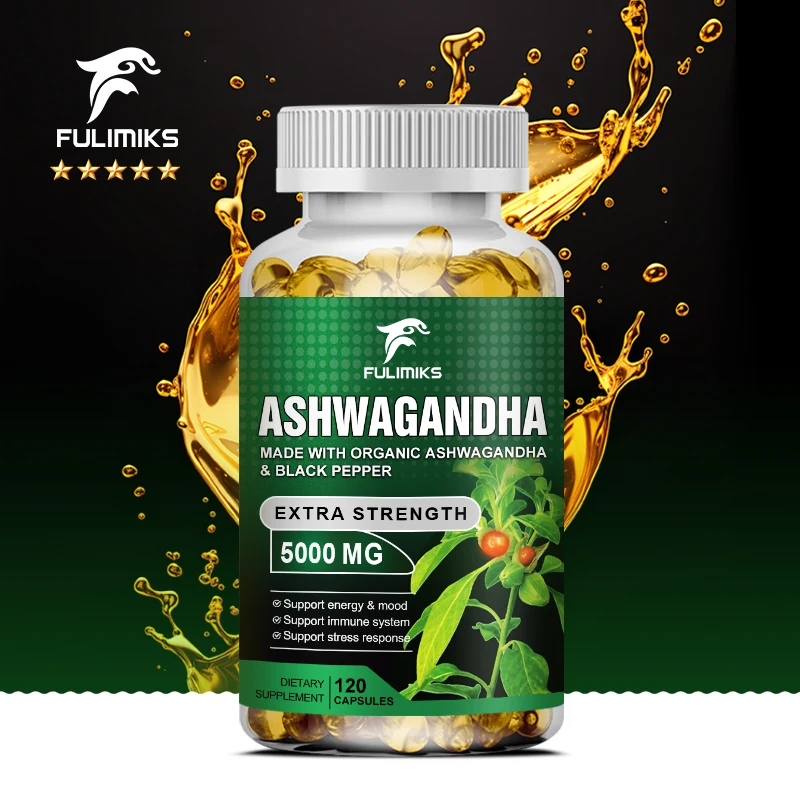 Pure KSM-66 Ashwagandha Root Extract Capsules 5000mg For Natural Mood Stress Focus Brain Energy Sleep Health Support ashwagandha supplement